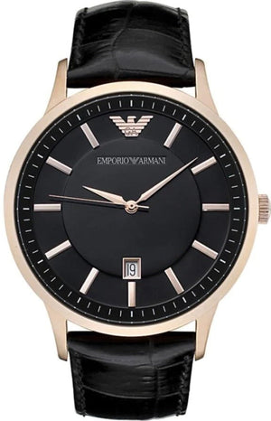 Emporio Armani Renato Quartz Black Dial Black Leather Strap Watch For Men - AR2425 Authentic Buy Shop Now