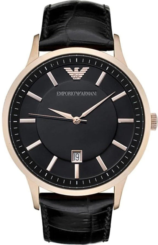 Emporio Armani Renato Quartz Black Dial Black Leather Strap Watch For Men - AR2425 Authentic Buy Shop Now