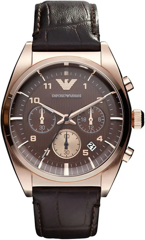 Emporio Armani Classic Chronograph Brown Dial Brown Leather Strap Watch for Men - AR0371 Authentic Buy Shop Now