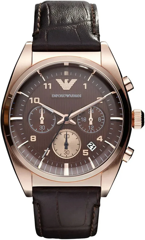 Emporio Armani Classic Chronograph Brown Dial Brown Leather Strap Watch for Men - AR0371 Authentic Buy Shop Now