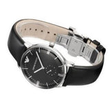Emporio Armani Gianni Quartz Black Dial Black Leather Strap Watch For Men - AR0382 Authentic Buy Shop Now