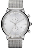Emporio Armani Classic Chronograph Quartz Silver Dial Silver Mesh Bracelet Watch For Men - AR0390 Authentic Buy Shop Now