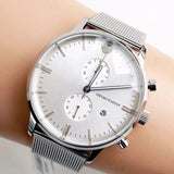 Emporio Armani Classic Chronograph Quartz Silver Dial Silver Mesh Bracelet Watch For Men - AR0390 Authentic Buy Shop Now