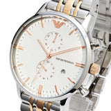Emporio Armani Chronograph White Dial Two Tone Steel Strap Watch For Men - AR0399 Authentic Buy Shop Now