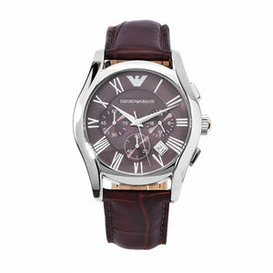 Emporio Armani Valente Chronograph Brown Dial Brown Leather Strap Watch For Men - AR0671 Authentic Buy Shop Now