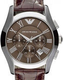 Emporio Armani Valente Chronograph Brown Dial Brown Leather Strap Watch For Men - AR0671 Authentic Buy Shop Now