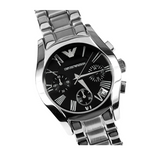 Emporio Armani Velente Chronograph Black Dial Silver Steel Strap Watch For Women - AR0674 Authentic Buy Shop Now