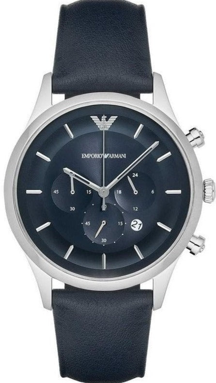 Emporio Armani Lambda Chronograph Blue Dial Blue Leather Strap Watch For Men - AR11018 Authentic Buy Shop Now