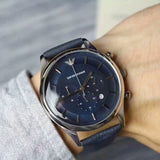 Emporio Armani Lambda Chronograph Blue Dial Blue Leather Strap Watch For Men - AR11018 Authentic Buy Shop Now