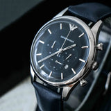 Emporio Armani Lambda Chronograph Blue Dial Blue Leather Strap Watch For Men - AR11018 Authentic Buy Shop Now