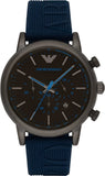 Emporio Armani Luigi Chronograph Black Dial Blue Rubber Strap Watch For Men - AR11023 Authentic Buy Shop Now