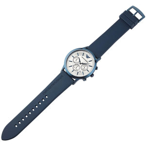 Emporio Armani Renato Chronograph Silver Dial Blue Silicone Strap Watch For Men - AR11026 Authentic Buy Shop Now