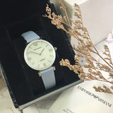 Emporio Armani Gianni T-Bar Mother Of Pearl White Dial Grey Leather Strap Watch For Women - AR11039 Authentic Buy Shop Now