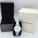 Emporio Armani Gianni T-Bar Mother Of Pearl White Dial Grey Leather Strap Watch For Women - AR11039 Authentic Buy Shop Now