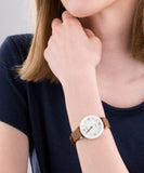 Emporio Armani Gianni T Bar Quartz Mother of Pearl White Dial Brown Leather Strap Watch For Women - AR11040 Authentic Buy Shop Now