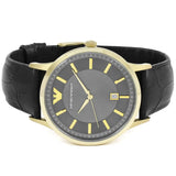 Emporio Armani Renato Quartz Grey Dial Black Leather Strap Watch For Men - AR11049 Authentic Buy Shop Now