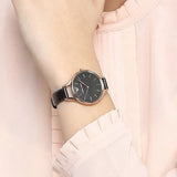 Emporio Armani Aurora Mother Of Pearl Black Dial Black Leather Strap Watch For Women - AR11056 Authentic Buy Shop Now