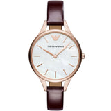Emporio Armani Aurora Mother of Pearl White Dial Brown Leather Strap Watch For Women - AR11057 Authentic Buy Shop Now