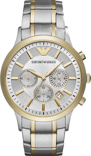 Emporio Armani Renato Chronograph Quartz Silver Dial Two Tone Steel Strap Watch For Men - AR11076 Authentic Buy Shop Now