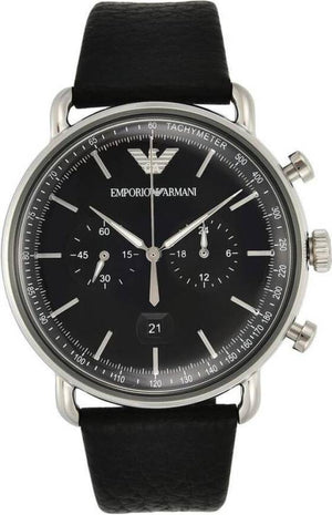 Emporio Armani Aviator Chronograph Black Dial Black Leather Strap Watch For Men - AR11143 Authentic Buy Shop Now