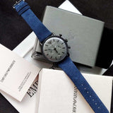 Emporio Armani Aviator Quartz Grey Dial Blue Fabric Strap Watch For Men - AR11144 Authentic Buy Shop Now