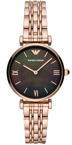 Emporio Armani Gianni T-Bar Black Dial Rose Gold Strap Watch For Women - AR11145 Authentic Buy Shop Now