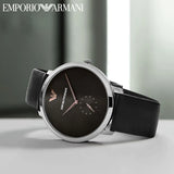 Emporio Armani Modern Slim Quartz Grey Dial Black Leather Strap Watch For Men - AR11162 Authentic Buy Shop Now