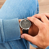 Emporio Armani Modern Slim Quartz Grey Dial Black Leather Strap Watch For Men - AR11162 Authentic Buy Shop Now