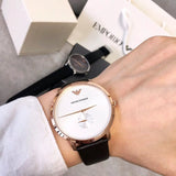 Emporio Armani Modern Slim Analog Silver Dial Brown Leather Strap Watch For Men - AR11163 Authentic Buy Shop Now