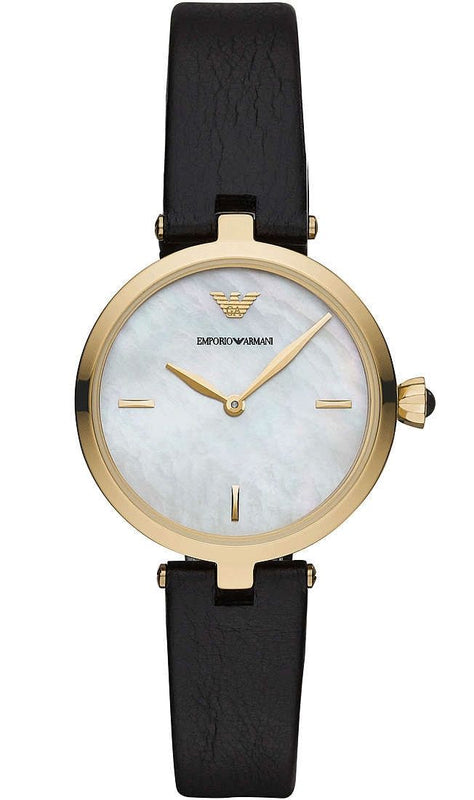 Emporio Armani Arianna Analog Silver Dial Black Leather Strap Watch For Women - AR11200 Authentic Buy Shop Now