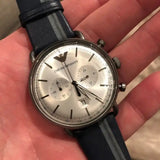 Emporio Armani Aviator Silver Dial Two Tone Leather Strap Watch for Men - AR11202 Authentic Buy Shop Now