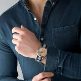 Emporio Armani Luigi Analog Beige Dial Two Tone NATO Strap Watch For Men - AR11212 Authentic Buy Shop Now