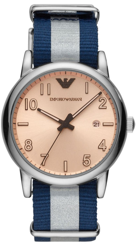 Emporio Armani Luigi Analog Beige Dial Two Tone NATO Strap Watch For Men - AR11212 Authentic Buy Shop Now