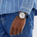 Emporio Armani Modern Slim Analog Silver Dial Blue Leather Strap Watch For Men - AR11214 Authentic Buy Shop Now
