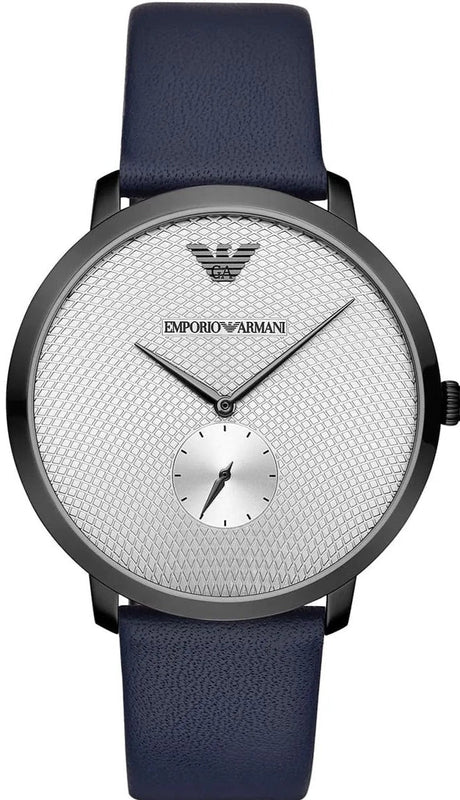Emporio Armani Modern Slim Analog Silver Dial Blue Leather Strap Watch For Men - AR11214 Authentic Buy Shop Now