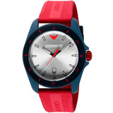 Emporio Armani Sigma Silver Dial Red Silicone Strap Watch for Men - AR11219 Authentic Buy Shop Now
