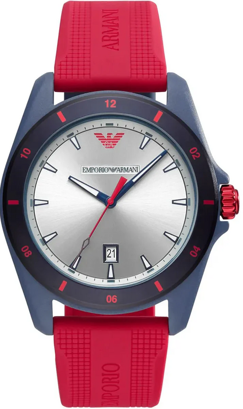 Emporio Armani Sigma Silver Dial Red Silicone Strap Watch for Men - AR11219 Authentic Buy Shop Now