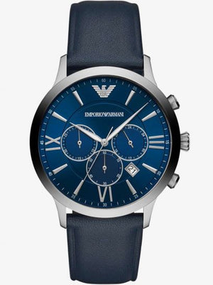 Emporio Armani Giovanni T Bar Chronograph Quartz Blue Dial Blue Leather Strap Watch For Men - AR11226 Authentic Buy Shop Now