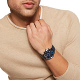 Emporio Armani Giovanni T Bar Chronograph Quartz Blue Dial Blue Leather Strap Watch For Men - AR11226 Authentic Buy Shop Now