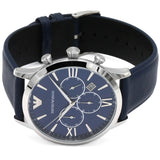 Emporio Armani Giovanni T Bar Chronograph Quartz Blue Dial Blue Leather Strap Watch For Men - AR11226 Authentic Buy Shop Now