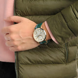 Emporio Armani Renato Chronograph Silver Dial Green Leather Strap Watch For Men - AR11233 Authentic Buy Shop Now