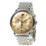 Emporio Armani Aviator Chronograph Beige Dial Silver Steel Strap Watch For Men - AR11239 Authentic Buy Shop Now