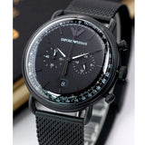Emporio Armani Aviator Chronograph Black Dial Black Mesh Bracelet Watch For Men - AR11264 Authentic Buy Shop Now