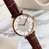 Emporio Armani Gianni T-Bar Silver Dial Brown Leather Strap Watch For Women - AR11269 Authentic Buy Shop Now
