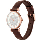Emporio Armani Gianni T-Bar Silver Dial Brown Leather Strap Watch For Women - AR11269 Authentic Buy Shop Now