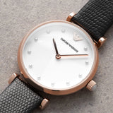 Emporio Armani Gianni T-Bar White Dial Black Leather Strap Watch for Women - AR11270 Authentic Buy Shop Now