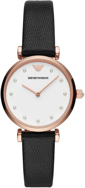 Emporio Armani Gianni T-Bar White Dial Black Leather Strap Watch for Women - AR11270 Authentic Buy Shop Now