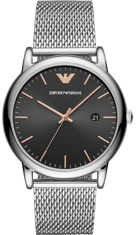 Emporio Armani Luigi Analog Black Dial Silver Mesh Bracelet Watch For Men - AR11272 Authentic Buy Shop Now