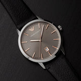 Emporio Armani Ruggero Grey Dial Black Leather Strap Watch for Men - AR11277 Authentic Buy Shop Now
