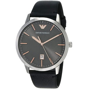 Emporio Armani Ruggero Grey Dial Black Leather Strap Watch for Men - AR11277 Authentic Buy Shop Now